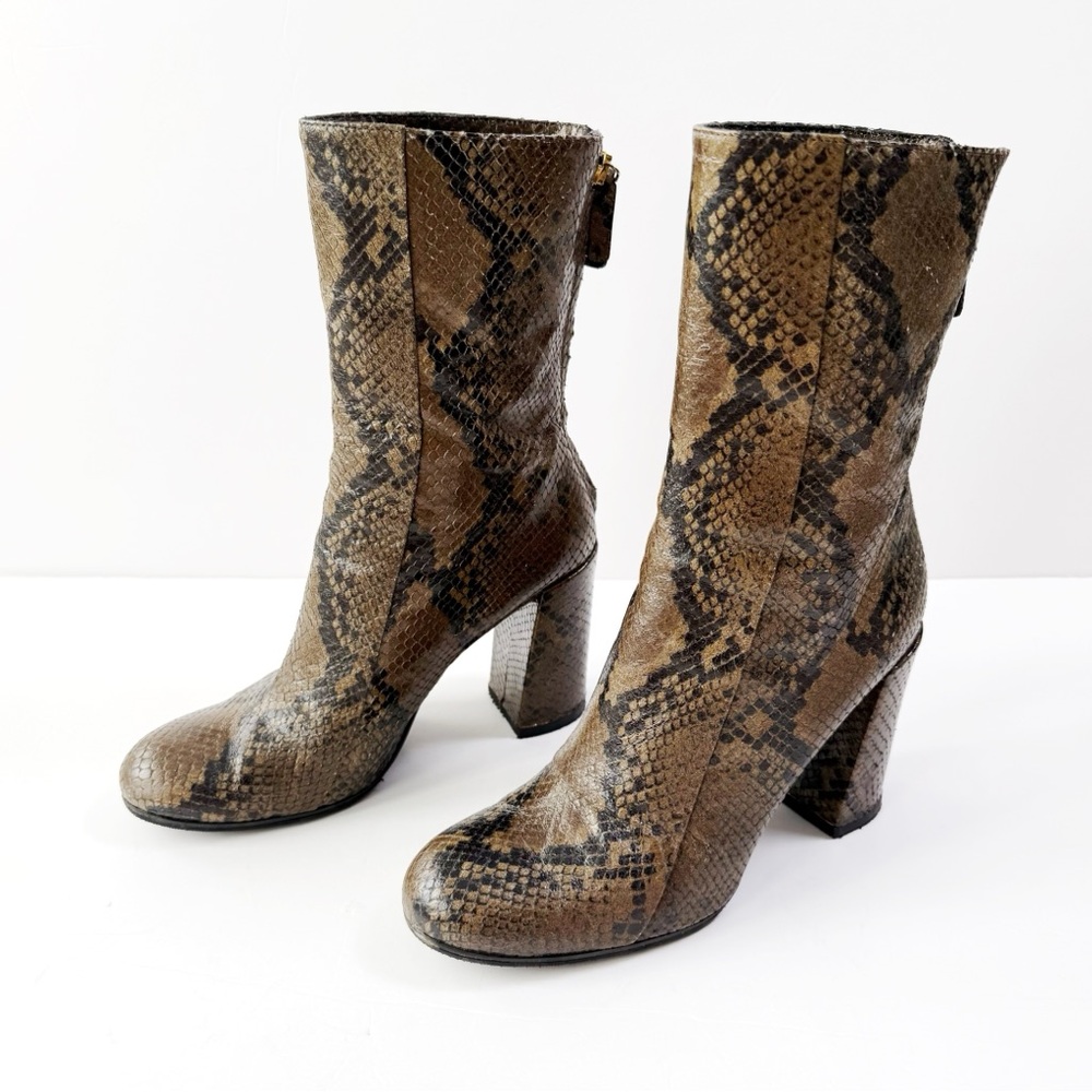 Dorothee Schumacher Woman Leather Snake Embossed Heel Boots EU39.5 Classic Boho